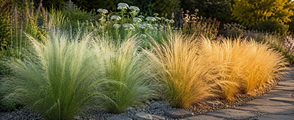 Farbverlauf: silbrig-grüner Sommeraspekt neben goldblondem Herbstaspekt