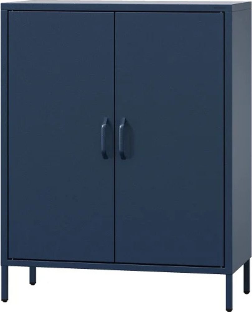 Jan Nowak Kommode mit Doppeltür VITO kleiner Schrank Magnetverschluss verstellbare Einlegeböden Metall Wohnzimmer Flur 80 x 101,5 x 40 cm, Dunkelblau