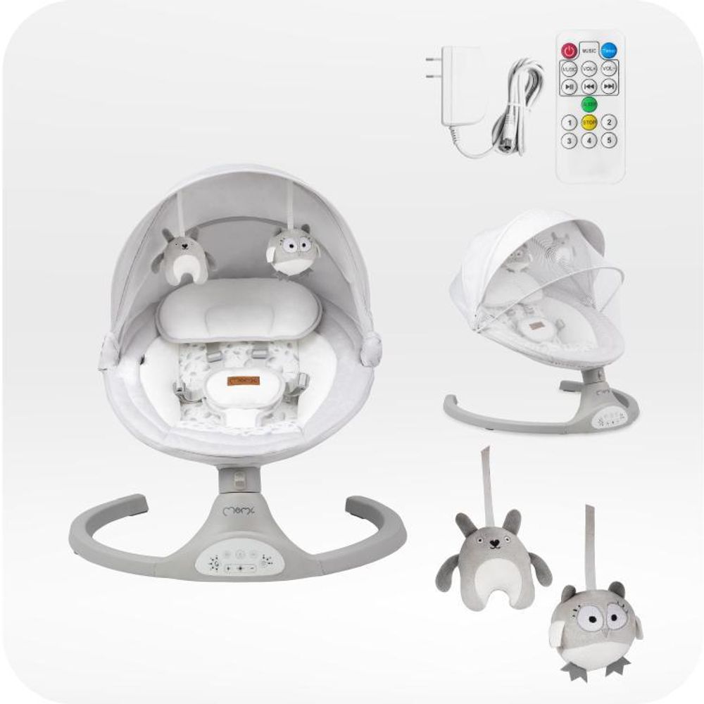 MoMi KENANI Babywippe - 5 Vibration, Musik Timing, Bluetoothfunktion - Hellgrau