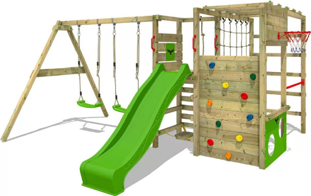 Klettergerüst Fatmoose ActionArena Air XXL mit Doppelschaukel und Rutsche in Hellgrün