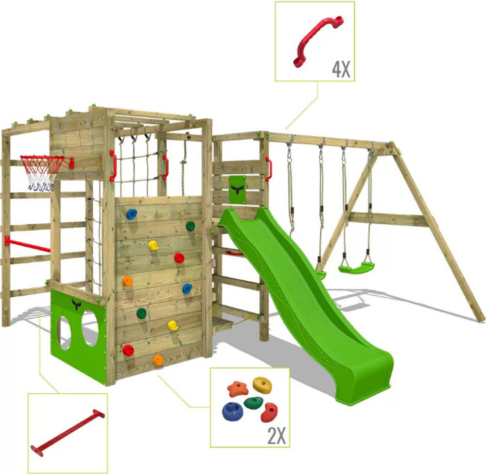 Klettergerüst Fatmoose ActionArena Air XXL mit Doppelschaukel und Rutsche in Hellgrün