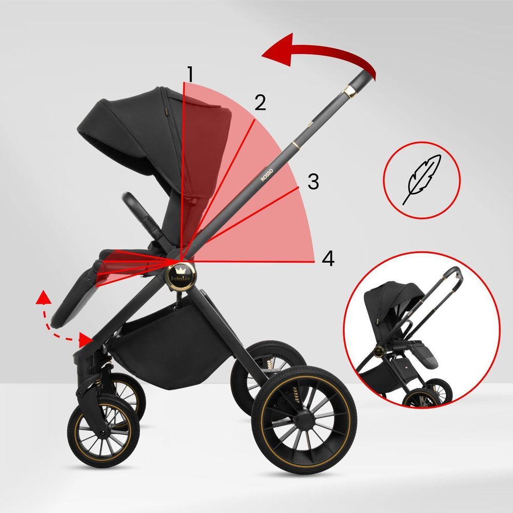BabyLux® Kinderwagen 3in1 Set ROSSO, Beige Faltbar Leicht Kombikinderwagen Set incl. Babywanne, Buggy Sportsitz, Babyschale i-Size, Wickeltasche