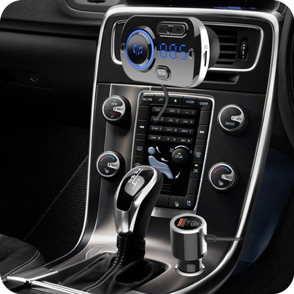 REVENTO® G-60 Samochodowy nadajnik Bluetooth FM, bezprzewodowy odbiornik radiowy z zestawem głośnomówiącym, Faste Dual USB