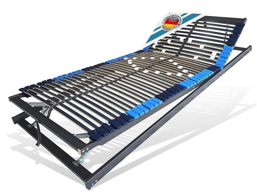 Lattenrost schräg von oben mit blauen Kappen