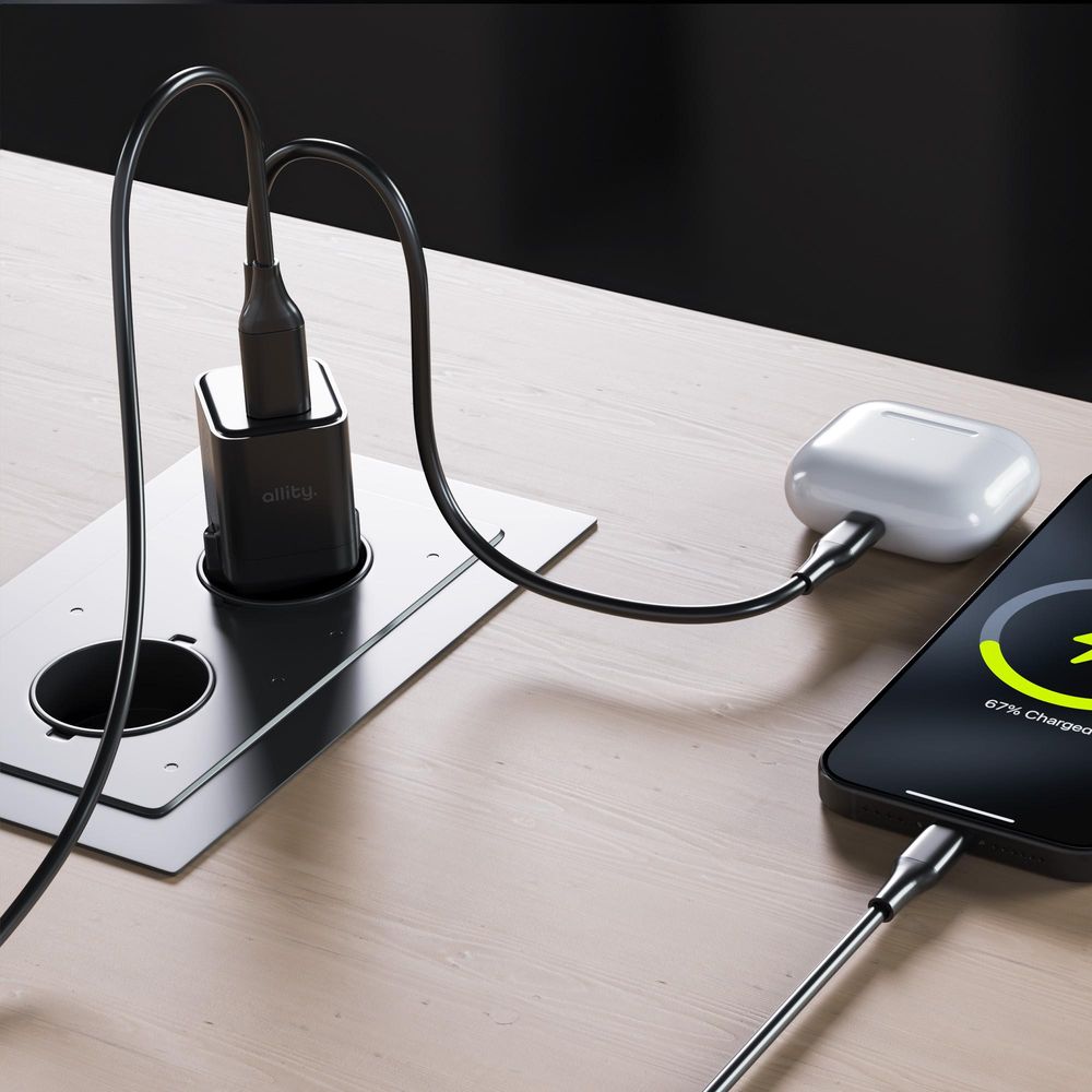 Allity GaN PD QC Netzladegerät ATC-01-20WAC 1x USB-C 1x USB-A 20W Handy Ladegeräte schwarz