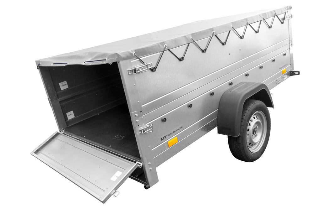Faltbarer Anhänger GARDEN TRAILER 230 KIPP mit zusätzlichen Bordwänden, Stützrad und Flachplane