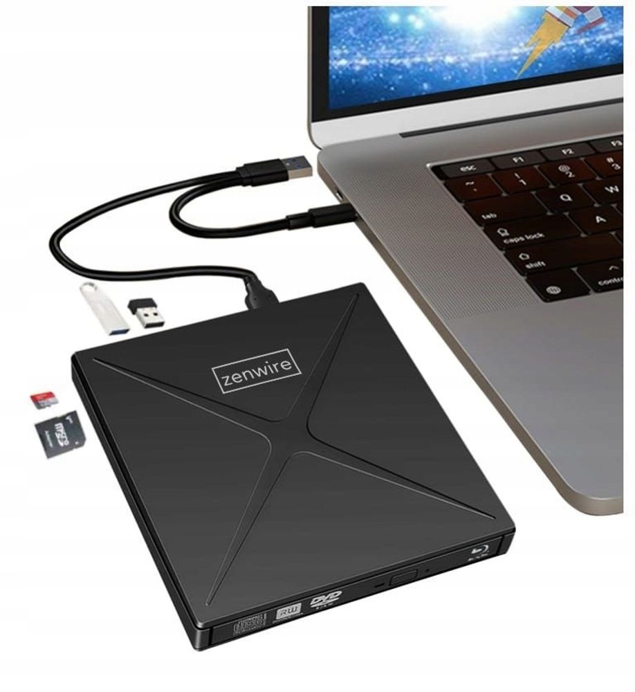 Tragbares Laufwerk - Externes DVD CD RW - USB-C Hub - USB 3.0 - 4-in-1 - SD Leser