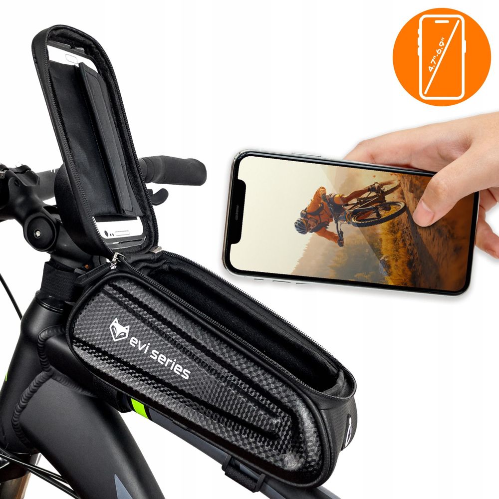 Fahrradtasche Rahmentasche wasserdicht, Handyhalterung bis 6,9 Zoll, 2L Hardcase Oberrohrtasche mit Sonnenblende, EVI BIKE Flow+ L, Schwarz