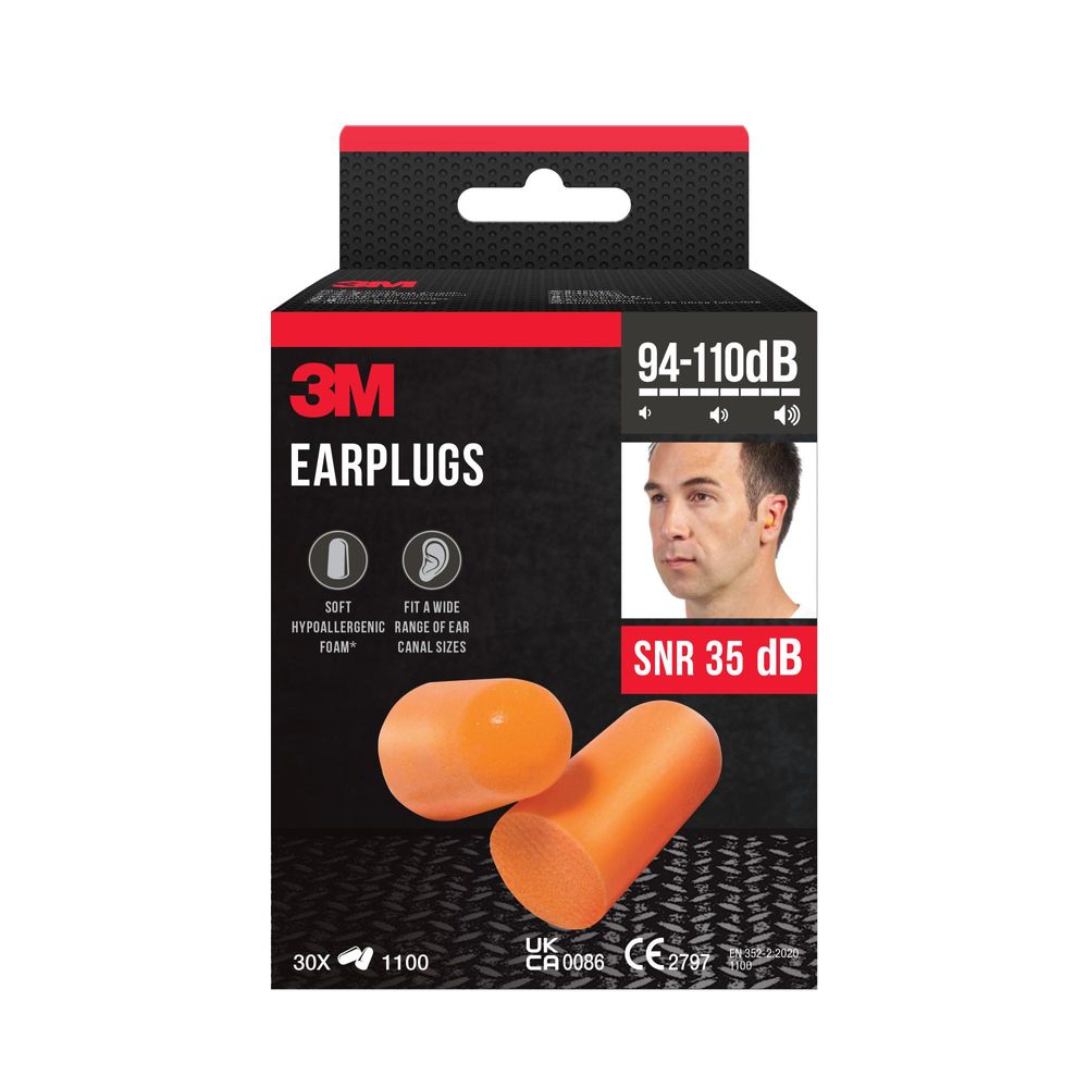 3M™ Gehörschutzstöpsel - Weichschaum - SNR-Wert 35 dB - Orange - 30 Paar / 60 Stück