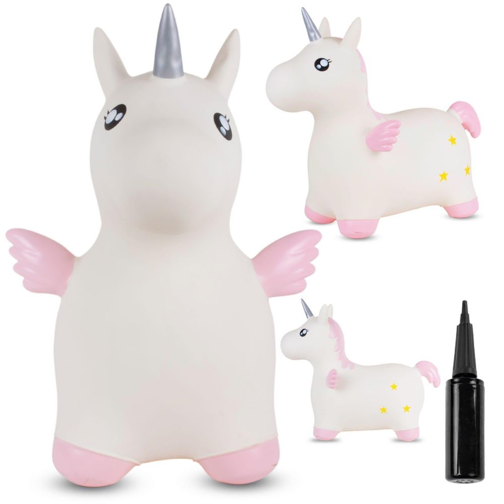 SUN BABY Hüpftier Einhorn mit Pumpe, weiß-rosa, verschiedene Ansichten