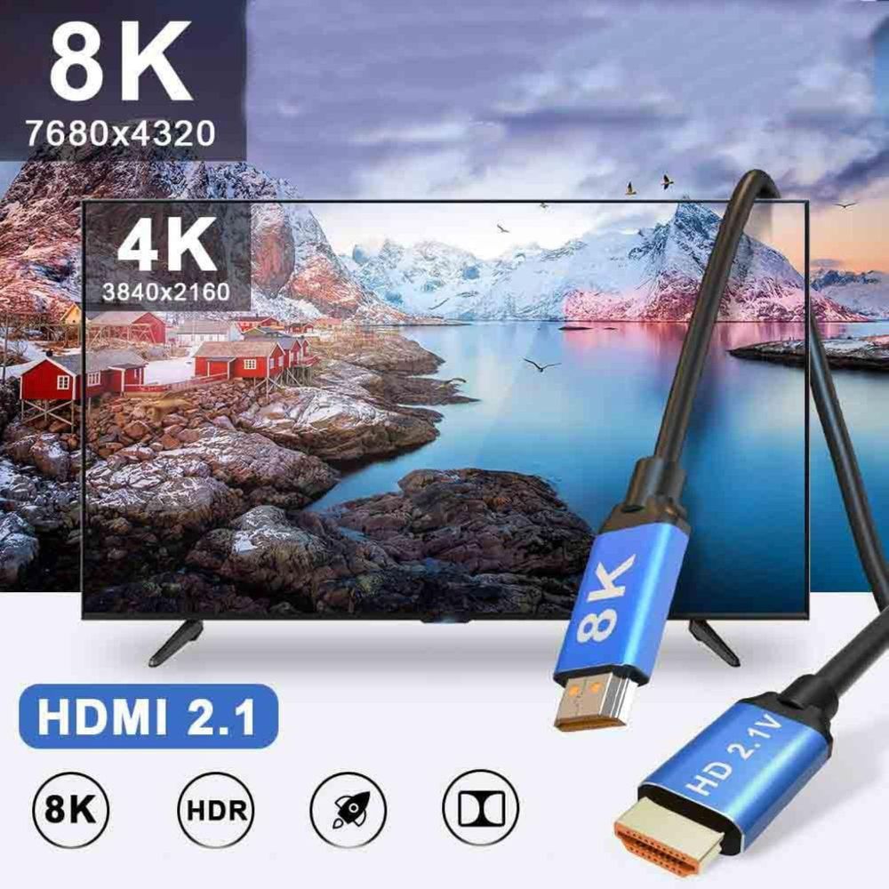 Kabel HDMI 2.1 - Kabel - 8K 4K - 144 Hz 60 Hz - HDR - 2 m - do konsol, telewizorów i komputerów PC