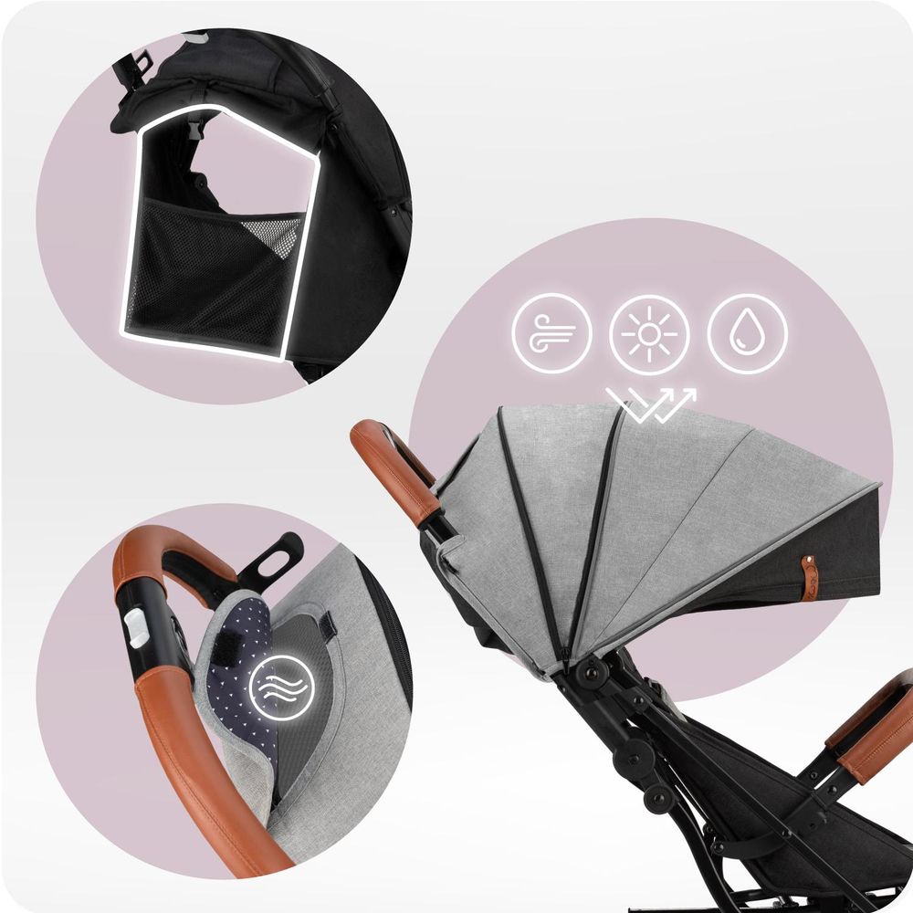 MoMi ESTELLE – Ultraleichter Baby Kompaktbuggy 7,7 kg mit Einhand-Faltung, Trolley-Funktion & Liegeposition, ideal für Reisen – Grau/Schwarz