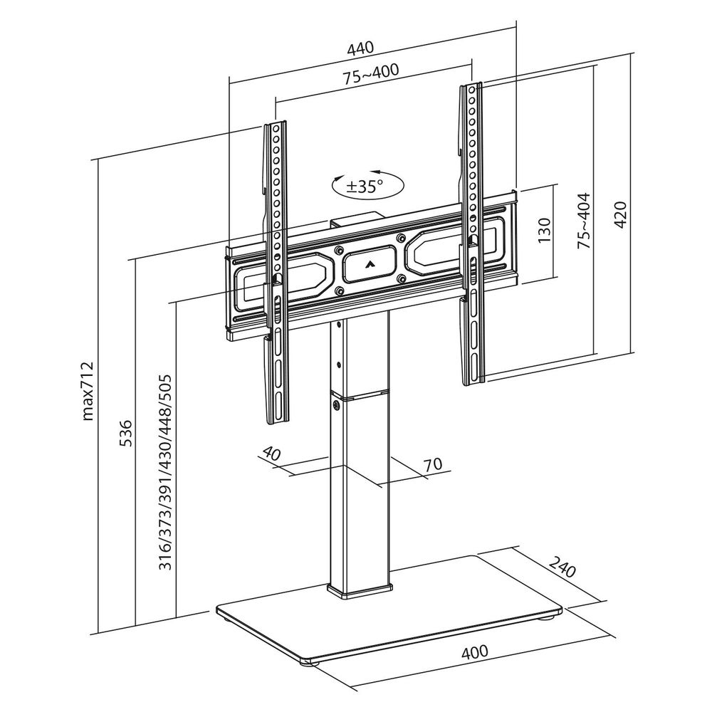 Universal-TV-Ständer Maclean für RTV-Schrank Ständer max. 40kg max. VESA 400x400 Höhen- und Winkelverstellung für TV 32-65", MC-124