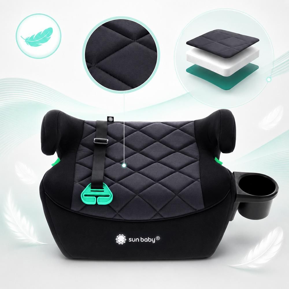 Podsedák Dětský podsedák Autosedačka Booster sedadlo Dětská autosedačka ISOFIX 125–150 cm Držák na nápoje LittleNestPro černý Sun Baby