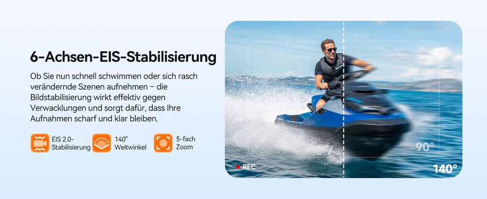 SVbony SVGO2 Action-Kamera 4K/30 fps IPX8 wasserdicht,30m,WLAN, EIS, 2,0-Zoll-Touchscreen, mit Auftriebsstange 2x1350mAh Akkus für Schnorchel, Surfen