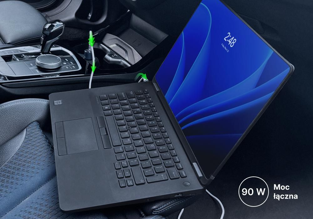 QUALO Przezroczysta ładowarka samochodowa 2× USB-C aluminiowa ładowarka 90W QTLS-AC-A-90