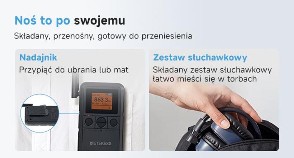 System słuchawkowy Retekess TA003P-TA004S do cichej dyskoteki, bezprzewodowy, jakość dźwięku Hi-Fi, 3-kanałowe diody LED, 12 godzin pracy, stabilne mocowanie, wzmocnienie basów, do fitnessu, jogi i imprez