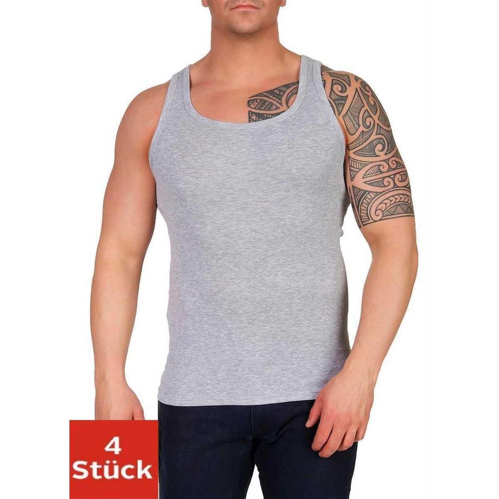 4er Set Unterhemd Unterwäsche Feinripp 100% Baumwolle Grau/4XL