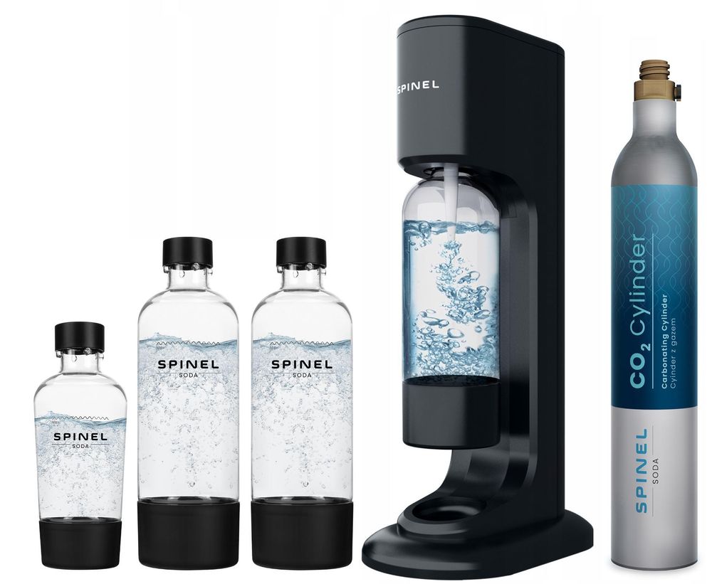 SpinelSoda BubbleON Wassersprudler + SpinelSoda Black 3 Flaschen, 500ml/1L + Bolero