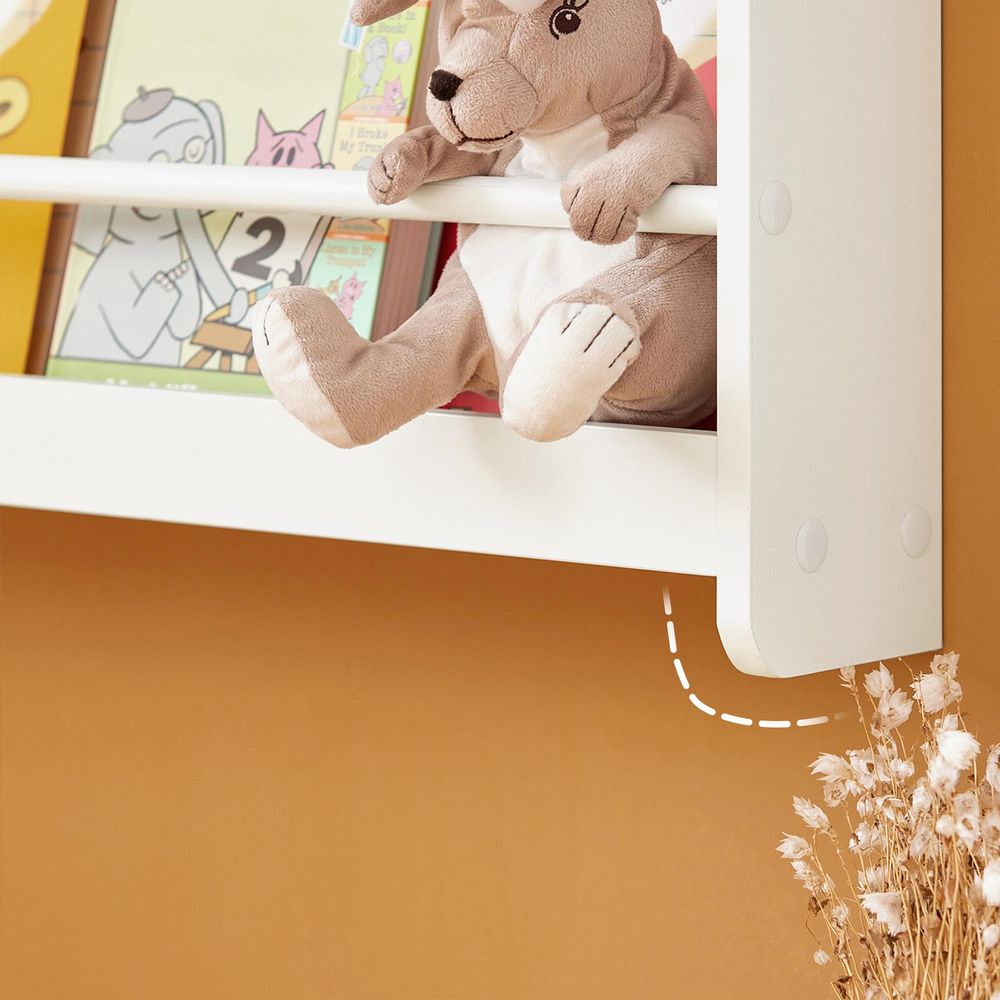SoBuy Bücherregal Kinder Wandregal für Kinderzimmer Kinder Bücherregal Wand mit 4 Ablagen Montessori Kinderregal Schmal Regal Wand Regal KMB08-II-W