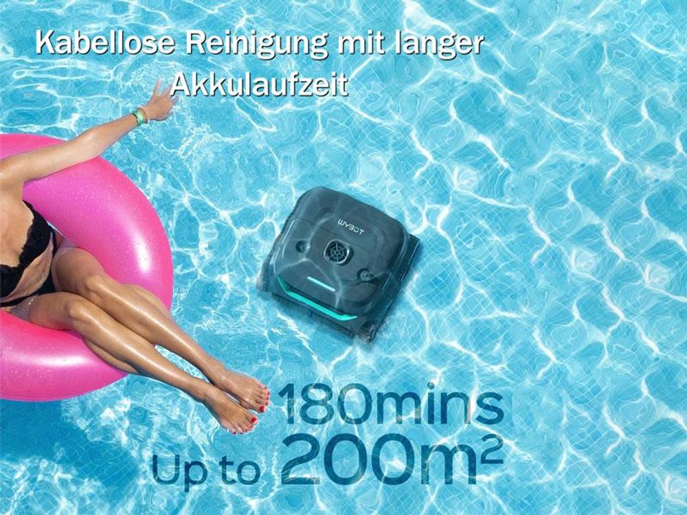 Wybot C2, Roboter-Pool-Reiniger, Pool, Schwarz, Grün, Boden, Wand, Wasserlinie, Oberirdischer Pool/eingelassener Pool, 180 µm