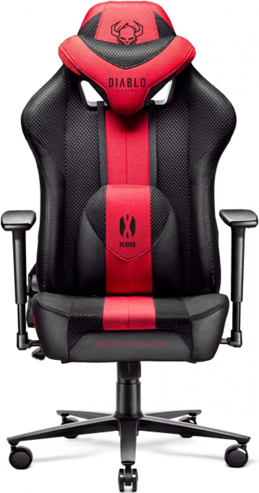Diablo X-Player Gaming Stuhl Bürostuhl Schreibtischstuhl Stoff 3D Armlehnen Ergonomisches Design Nacken/- Lendenkissen Farbe: Anthrazit-Rot, Größe: King