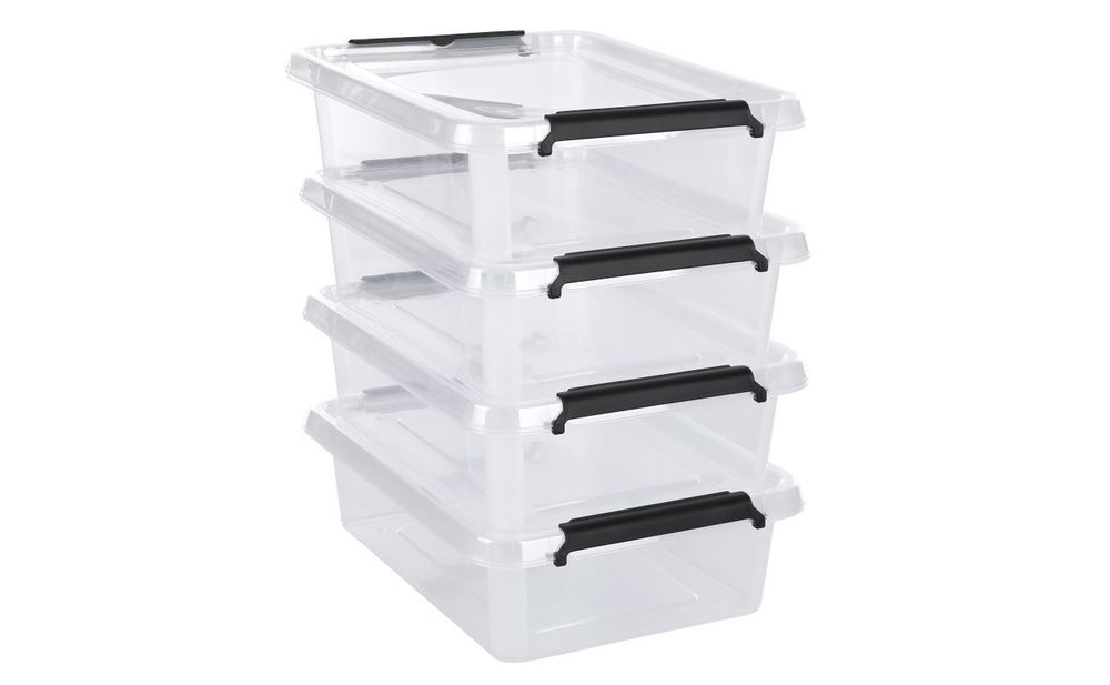 Aufbewahrungsbox mit Deckel 4er Set Kunststoffbox Stapelbox Lagerbox Regalbox 4er Set 19 Liter