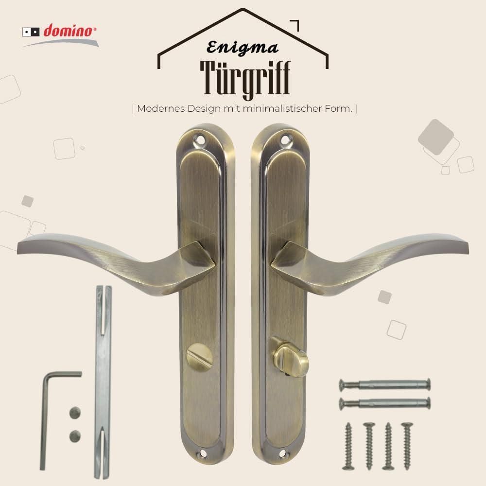 DOMINO Türgriff 78 Drückergarnitur WC - Badezimmer Set | Links & Rechts Türbeschlag für WC/Badezimmertüren | L-Form | Aluminium | Bronze | ENIGMA M3 |