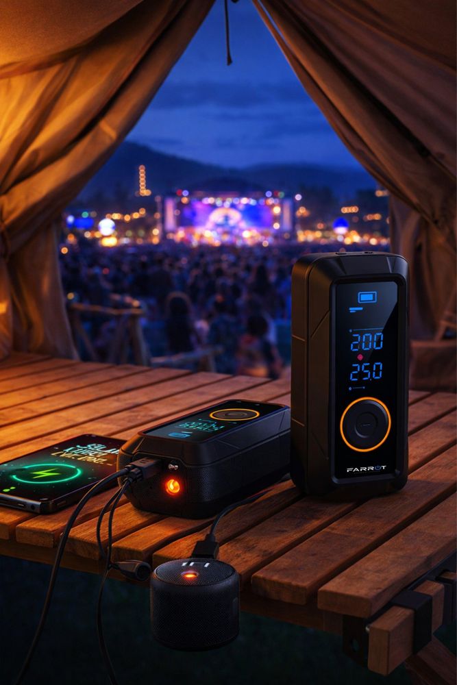 Kompresor s powerbankou a LED světlem pro nouzové použití