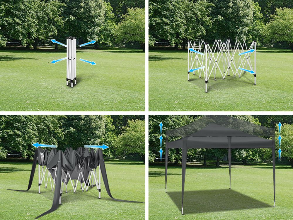 WOLTU Pavillon Pop-Up wasserdichter Faltpavillon Sonnenschutz Event Pavillon Gartenpavillon auf Terrasse Camping Festival Pagodenzelt aus Oxford Metallrahmen 3 x 3 m Grau