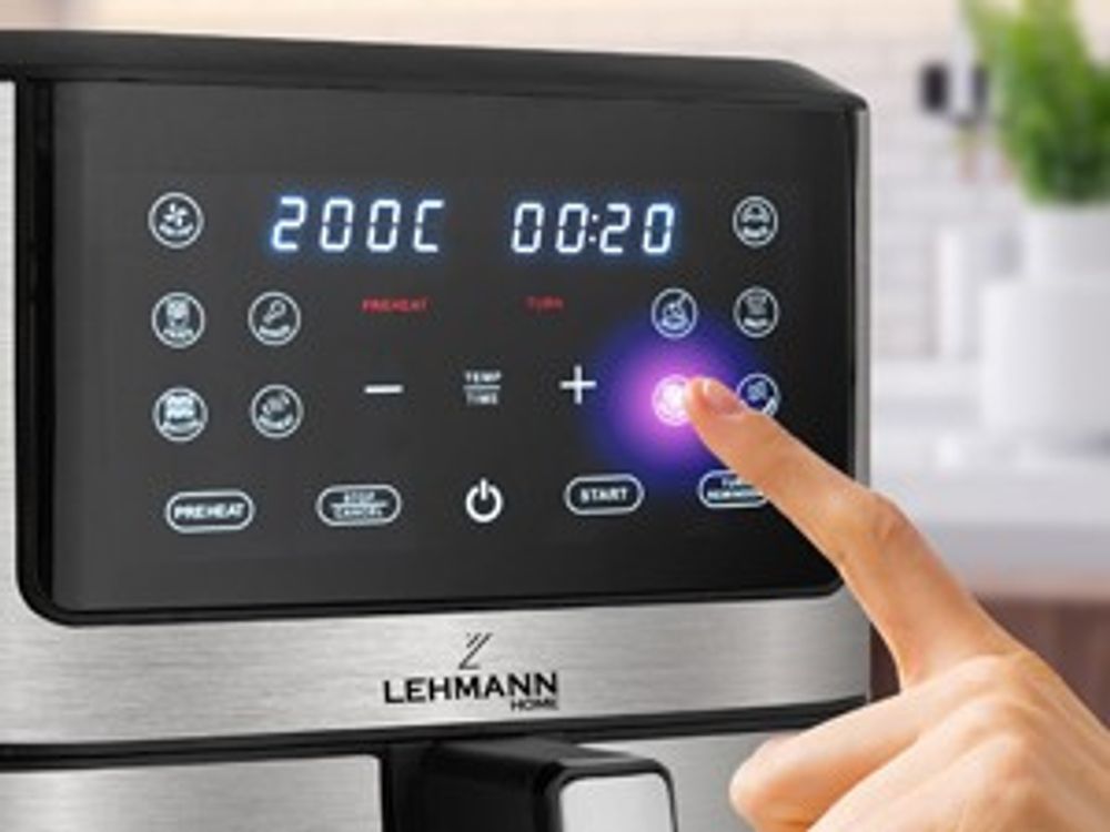 Lehmann XXL Heißluftfritteuse 8L mit Sichtfenster, 1800 W Airfryer mit 10 Programmen und Temperaturregelung, Timer, gesunde Lebensmittel ohne Öl