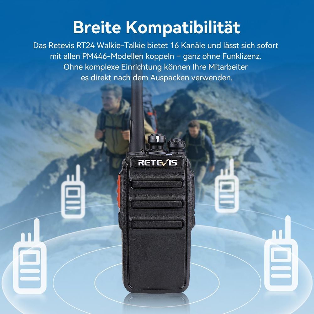 Retevis RT24 Walkie Talkie PMR446 Lizenzfreies, Professionelles Funkgeräte mit Großer Reichweite, mit Headset USB-Ladegerät, für Schule, Radfahren