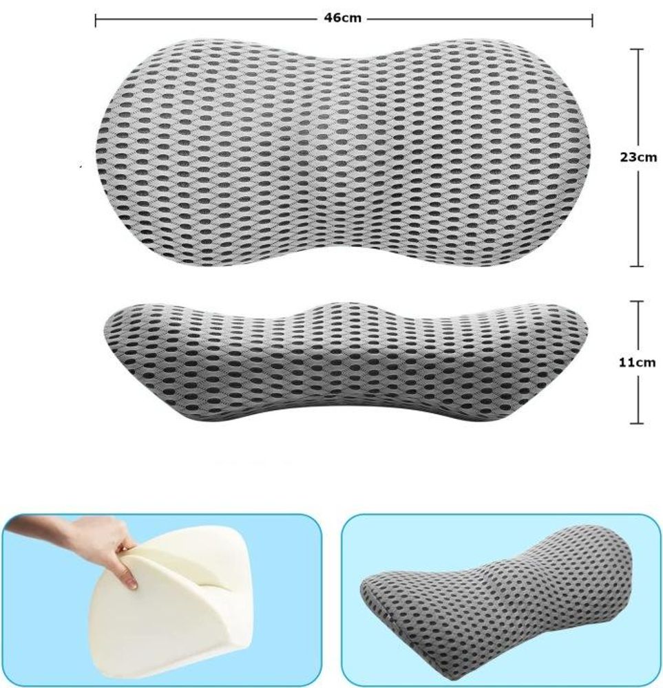 Polštář bederní, profilovaný, z paměťové pěny, šedý, do auta, kanceláře, na spaní