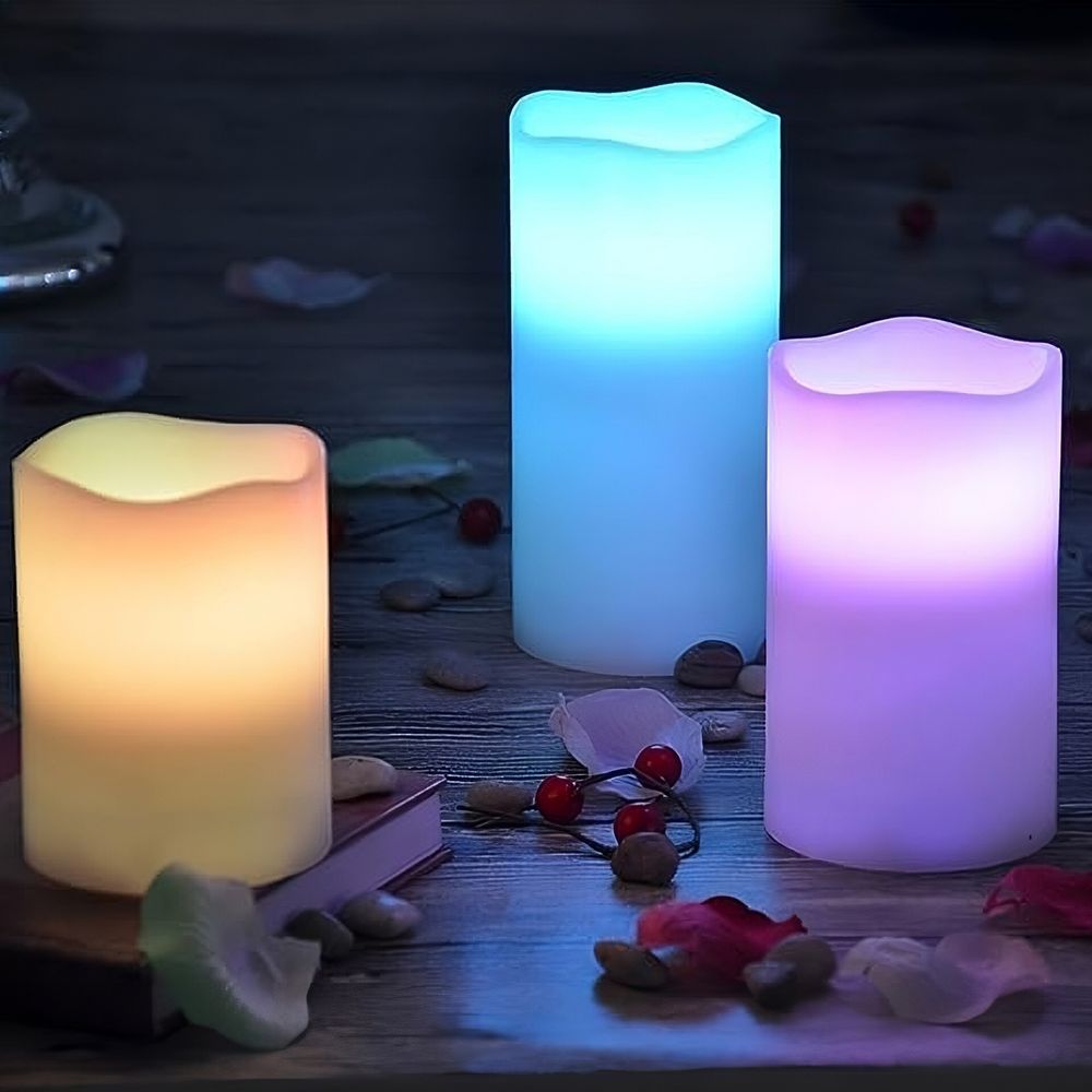 Led Kerzen mit Fernbedienung, RGB LED-Kerzen, Flammenloses Kerzenlichter, Stumpenkerze, Batteriekerzen, LED Stabkerzen, 3er-Set, Farbwechselnde Retoo