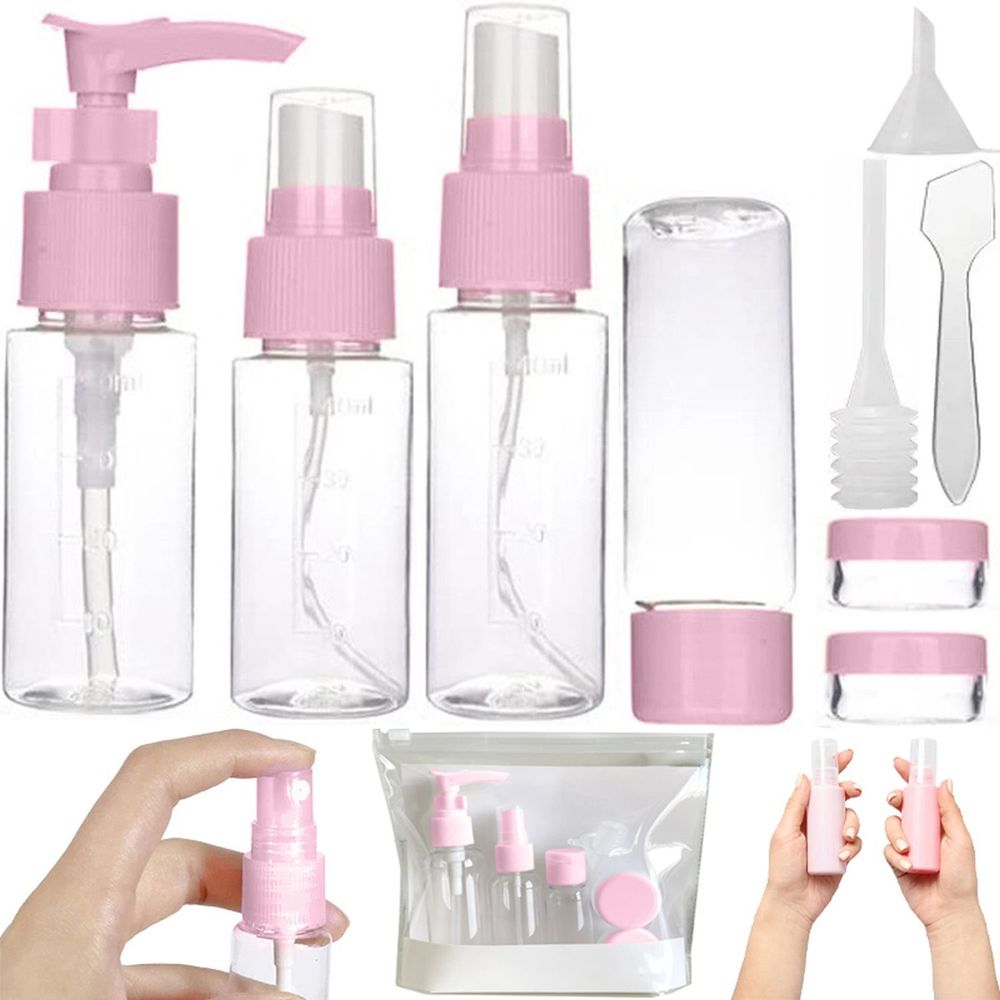 Kosmetische Reiseflasche Set 9 in 1 Reiseflaschen für Flüssigkeiten Flugzeug-Reiseset für Kosmetik / Shampoo / Duschgel / Creme Rosa Retoo