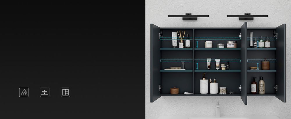 doporro Spiegelschrank Wandschrank in matt Anthrazit 120x70 cm Hängeschrank Aufbewahrungsschrank mit LED Spiegelbeleuchtung 40*2 (Sandschwarz)