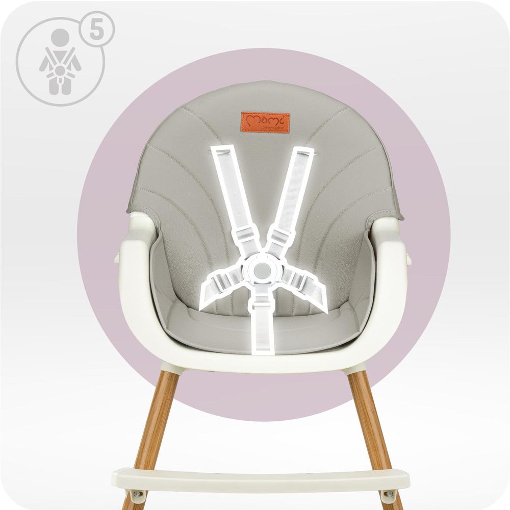MoMi REKI – Evolutiver Baby Hochstuhl mit 2 Sitzpositionen & spülmaschinenfester Tablett, 6–36 Monate, bis 20 kg – Grau