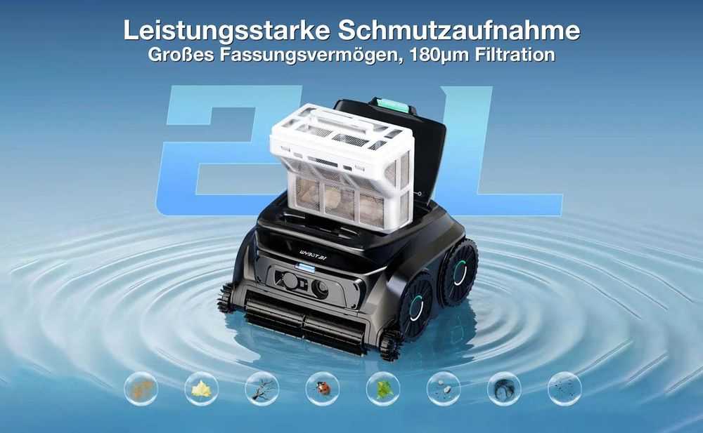 WYBOT B1 kabelloser Poolroboter mit Vollabdeckung & Kantenreinigung Black Neu