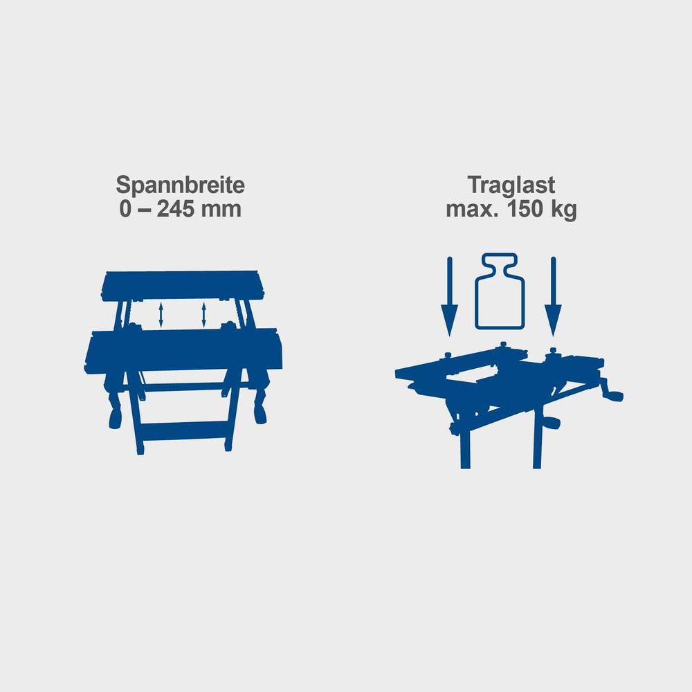 Das Bild zeigt die Keyfacts des Arbeitstisches von Scheppach.