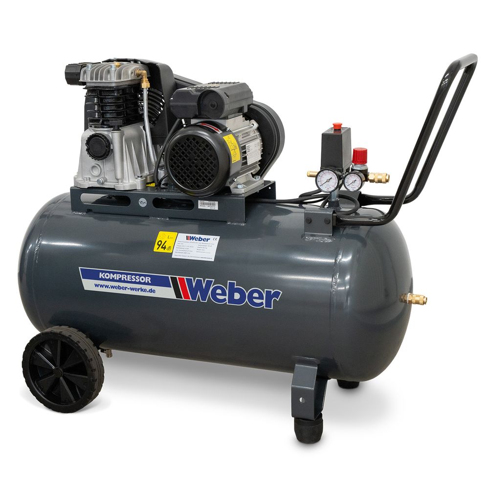 Weber Druckluft Kompressor 10 bar Arbeitsdruck 100L Tank 335 l/min grau 230 V Werkstattkompressor Schnellkupplung Druckluftkompressor
