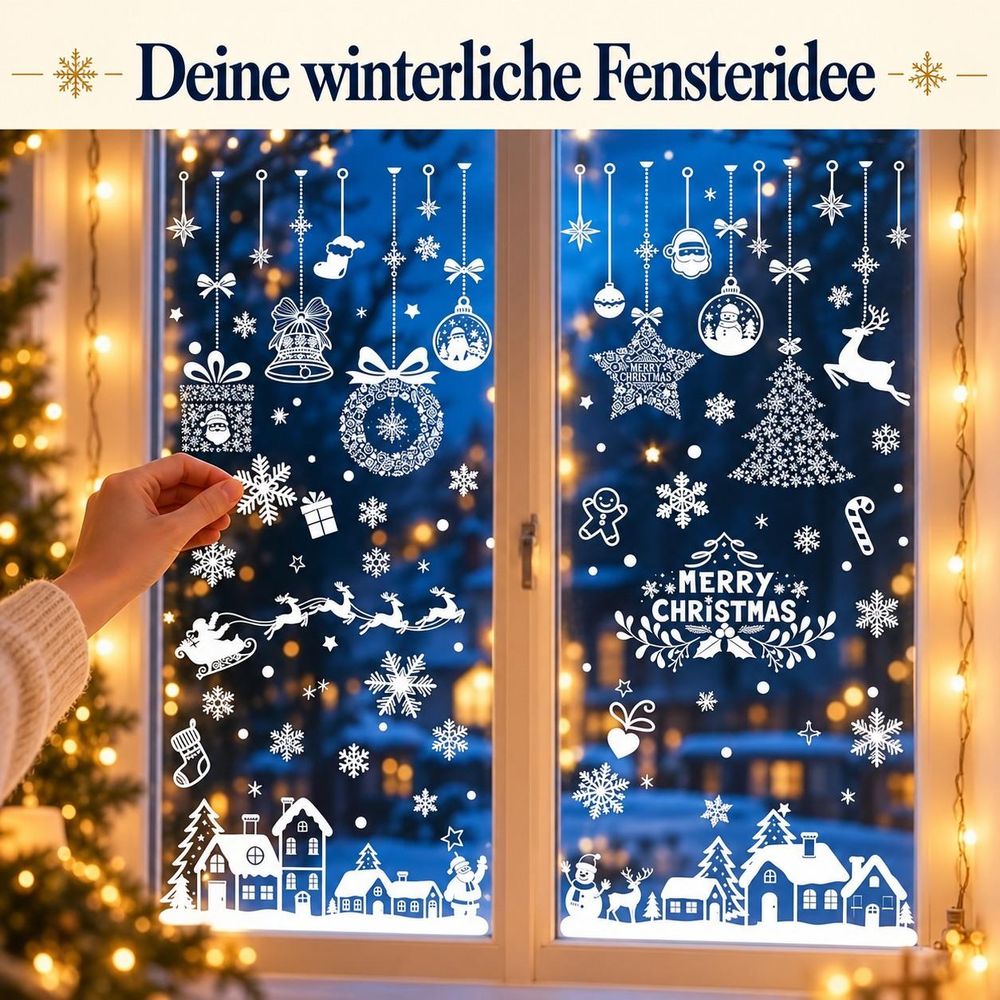 Anwendungsbeispiel: Eine erwachsene Hand platziert ein weißes Fensterbild