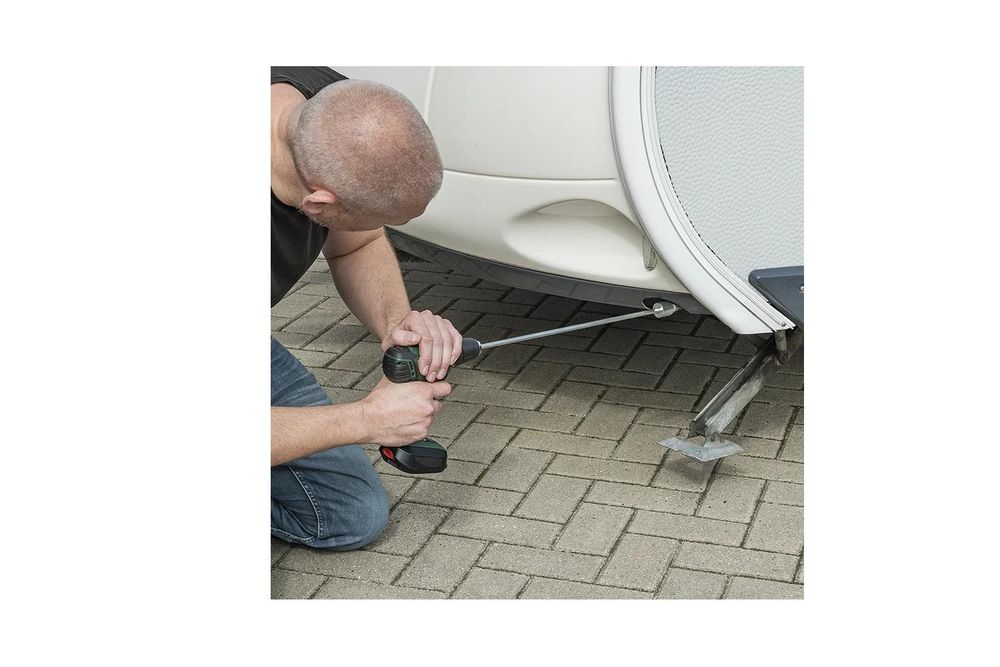 AS Akkuschrauber-Aufsatz 19 mm Nuss – Verlängerung 44 cm für Kurbelstützen am Wohnwagen / Anhänger – stabiler Stahl-Adapter für Ausdrehstützen – erleichtert das Anheben & Absenken AS