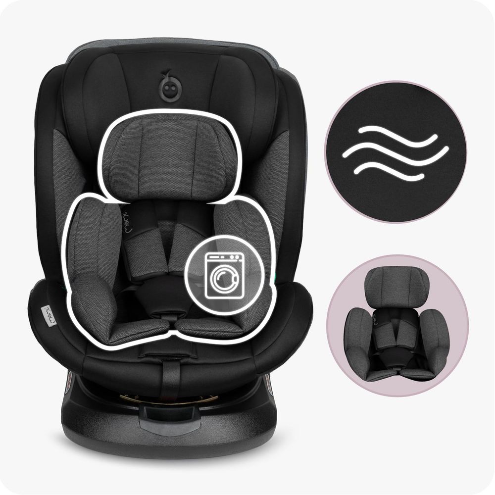 MoMi EMI – i-Size Kindersitz 40–150 cm (0–36 kg), 360° drehbar, ab Geburt rückwärts & vorwärts nutzbar, mit ISOFIX & Top Tether – Schwarz