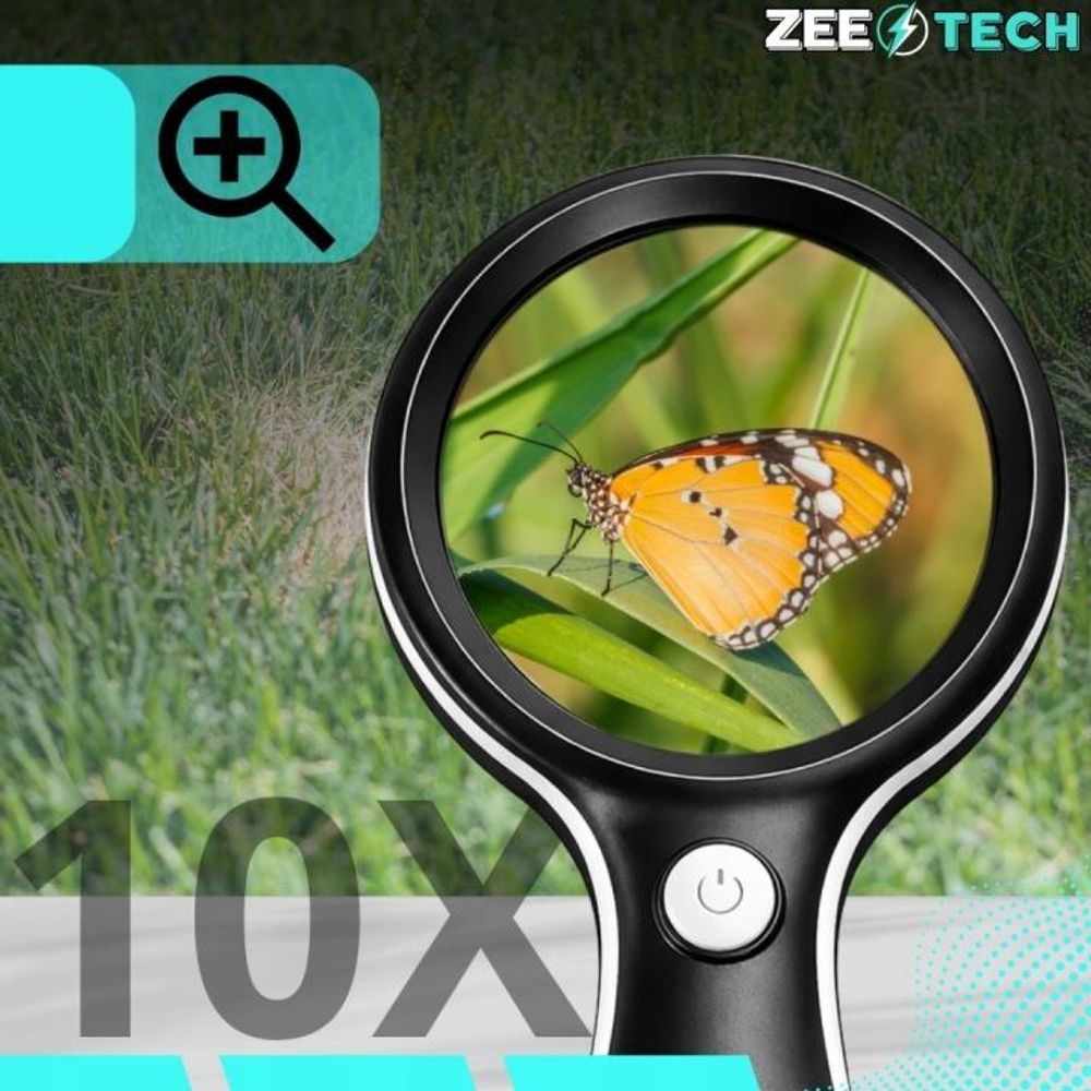 Lupe 10x mit LED-Beleuchtung 18 Dioden GROßES Glas zum Lesen