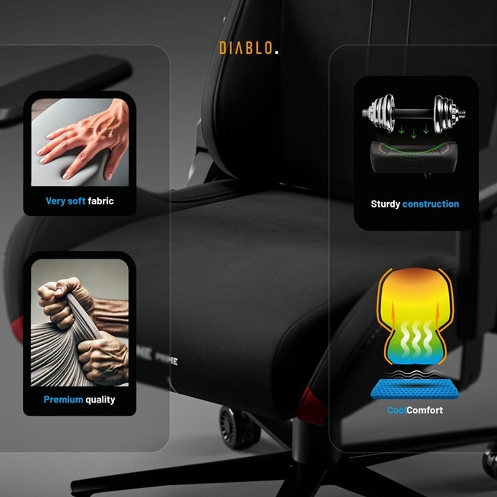 Diablo X.One Prime Gaming Stuhl Bürostuhl Schreibtischstuhl mit Kühlfunktion, Größe Normal, Farbe Schwarz