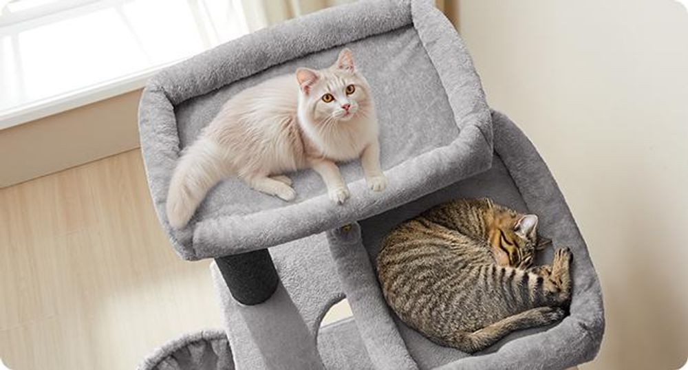 FEANDREA Kratzbaum 186 cm, Katzenbaum für große katzen, 13 dicken Säulen (11 cm d), stabil, Kippschutz, Tintenschwarz