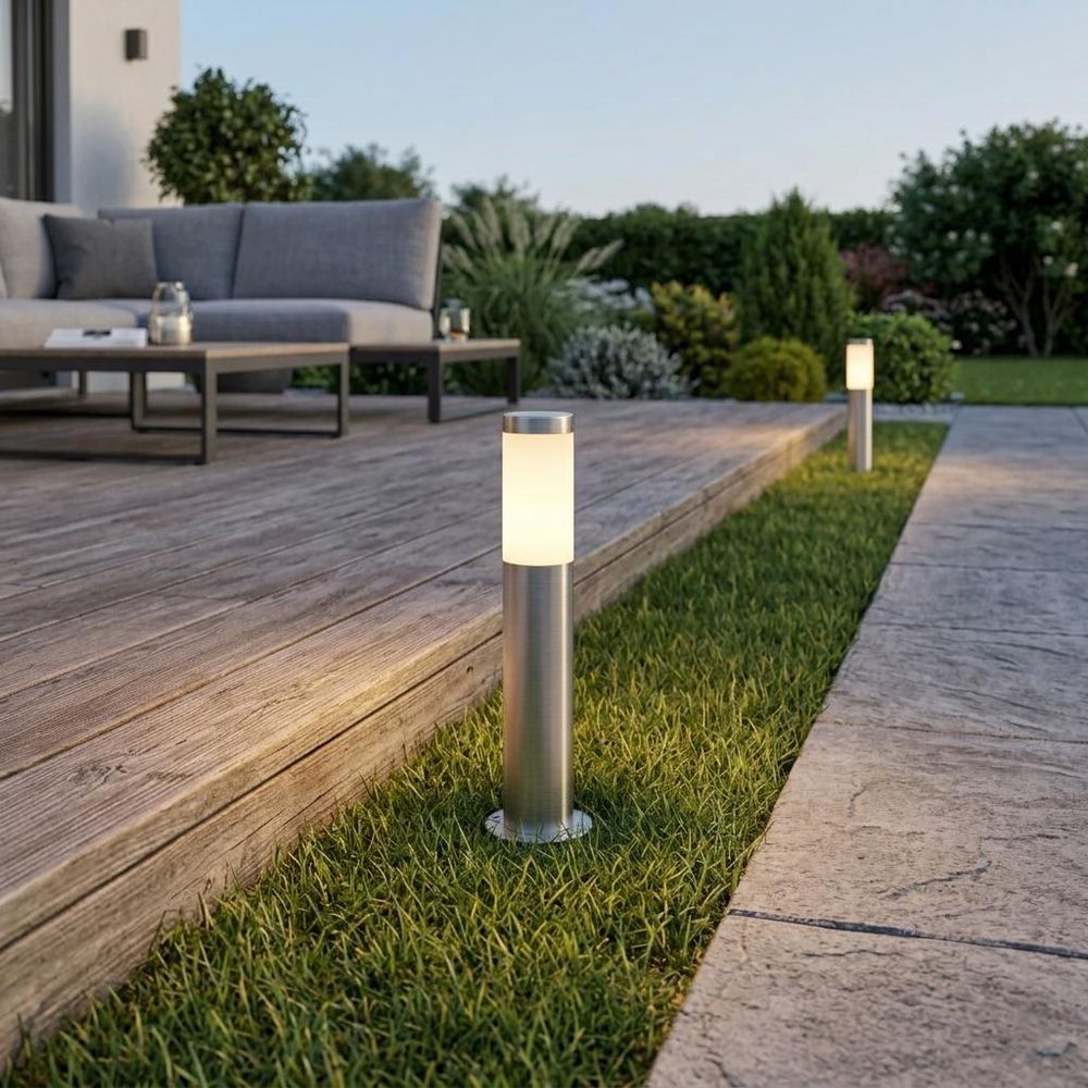 MasterLED Außenleuchte E27 IP44 Pollerleuchte Edelstahl 45cm Silber Wegeleuchte Gartenbeleuchtung Sockelleuchte