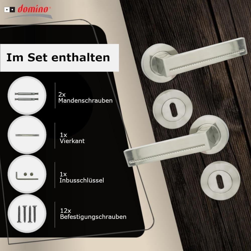 DOMINO Türgriff Drückergarnitur BB-Buntbart Set | Rund BB Rosette | Türklinke für Zimmertür, Bürotür, Kellertür & Innentür | Türbeschläge aus Znal | Nickel Türdrückergarnitur | DELUX-R M9