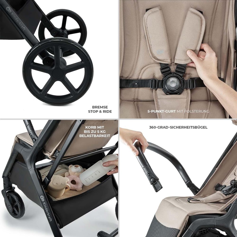 Kinderkraft LOOM – Leichter Buggy bis 27 kg, große pannensichere Räder, kompakt faltbar, wendig & reisetauglich, Beige
