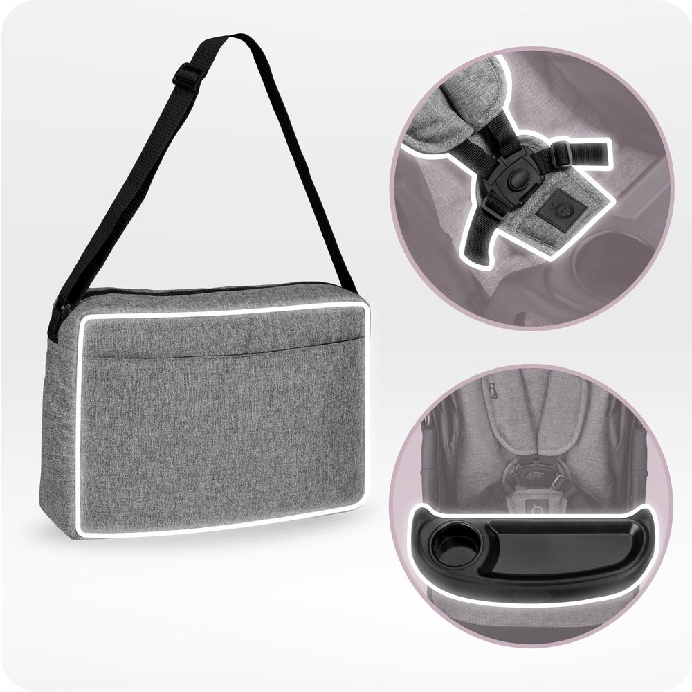 MoMi ISLA – Ultraleichter Baby Kompaktbuggy ab Geburt, verstellbar mit Sonnenverdeck, inkl. Organizer, Fußsack & Tasche, ideal für Reisen – Grau